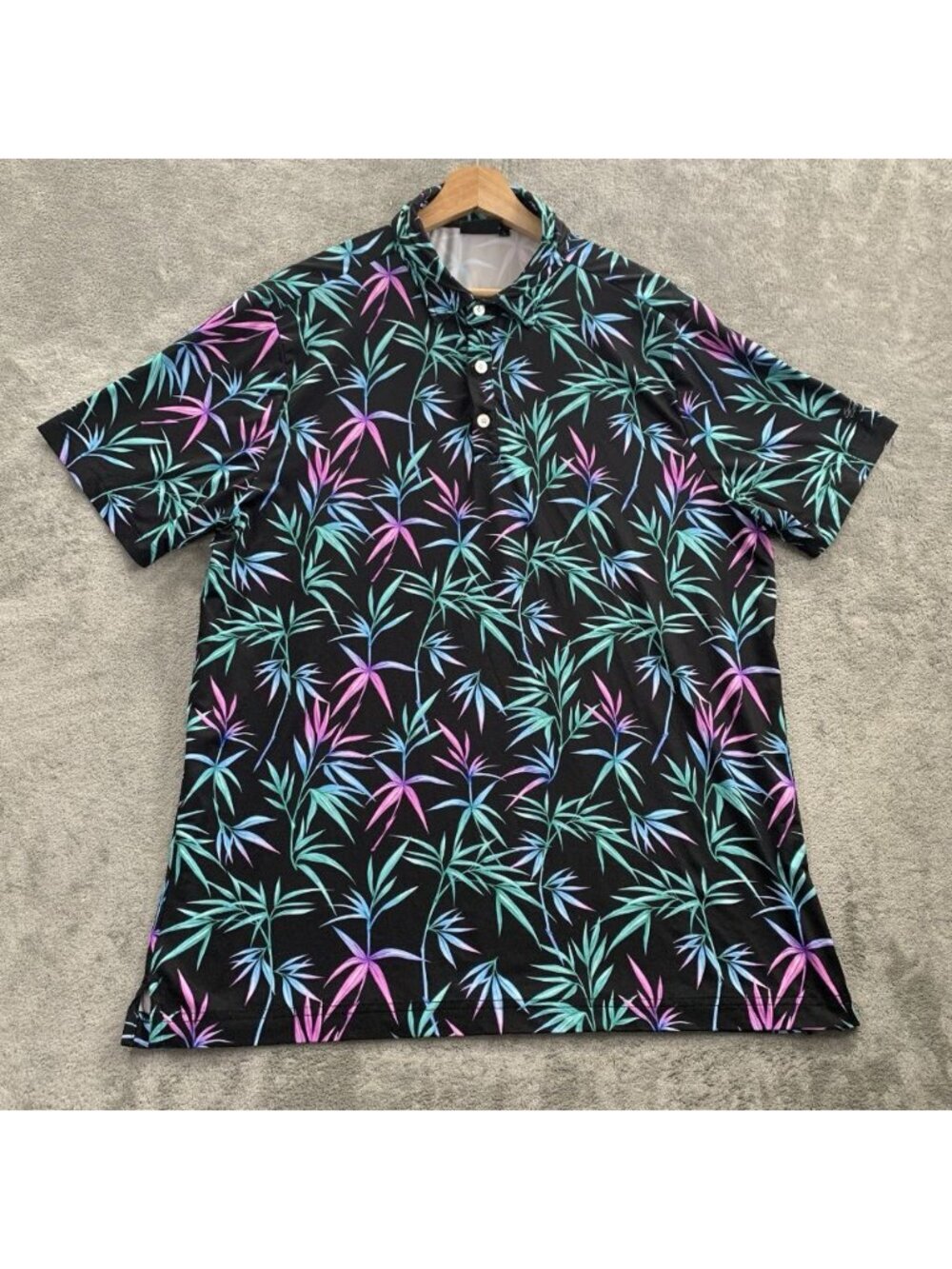 Sunday Swagger Polo Shirt Mens Size Large Golf Black Floral Preppy Casual